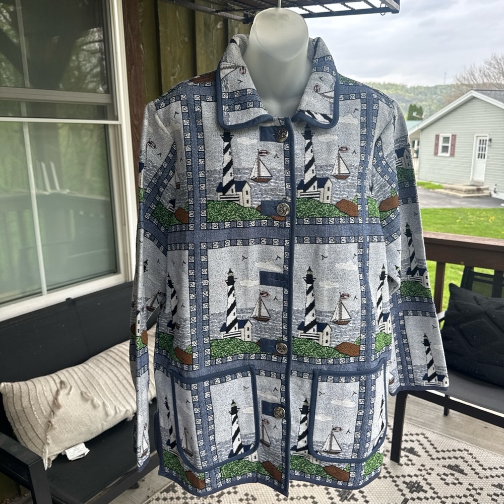 Vintage Nautical Themed Jacket with Lighthouse Print